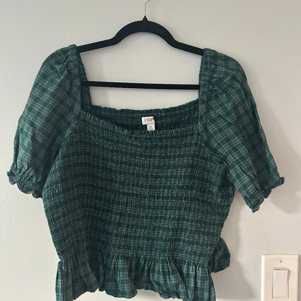 J. Crew - Green Plaid Smocked Shirt - Size XL top